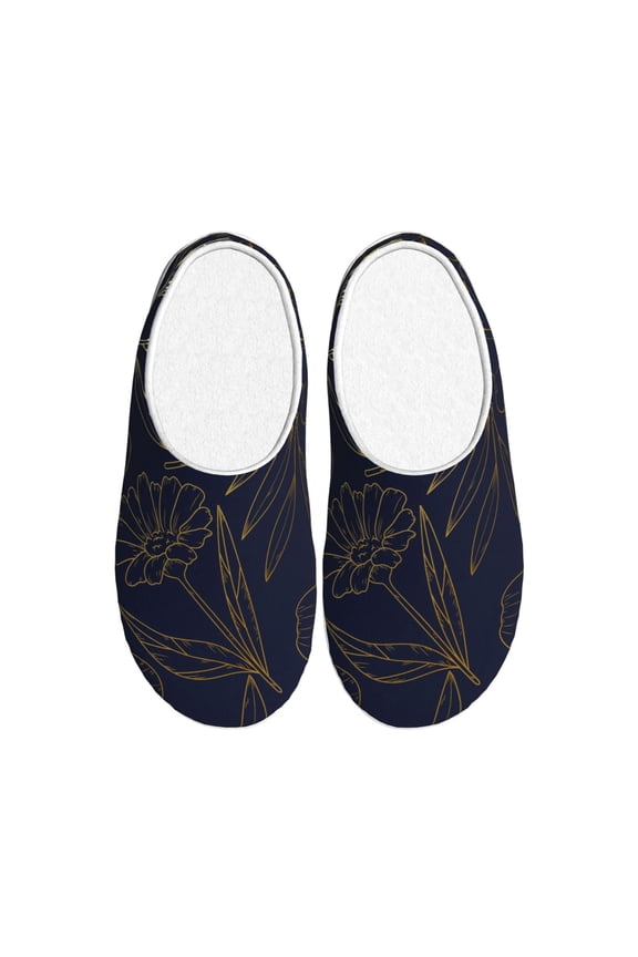 Copper-Gold Gloss Outline Flower Women's Men's Slippers Plush Slip-On House Slipper for Winter Indoor Soft Cushion Non-slip Fluffy Slides Slippers-39/40
