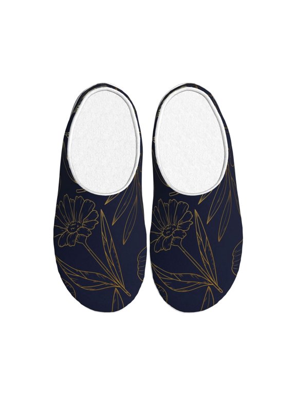 Copper-Gold Gloss Outline Flower Women's Men's Slippers Plush Slip-On House Slipper for Winter Indoor Soft Cushion Non-slip Fluffy Slides Slippers-13