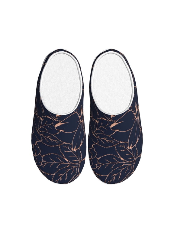Copper-Gold Gloss Outline Flower Women's Men's Slippers Plush Slip-On House Slipper for Winter Indoor Soft Cushion Non-slip Fluffy Slides Slippers-8