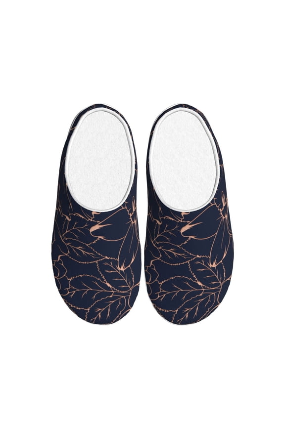 Copper-Gold Gloss Outline Flower Women's Men's Slippers Plush Slip-On House Slipper for Winter Indoor Soft Cushion Non-slip Fluffy Slides Slippers-46/47