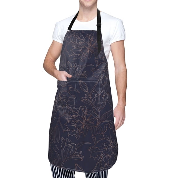 Kdxio Copper-Gold Gloss Outline Flower1 Apron with Pockets Adjustable Kitchen Aprons for Men Women Waterproof Aprons for Cooking,Drawing,Crafting, Baking Household Cleaning