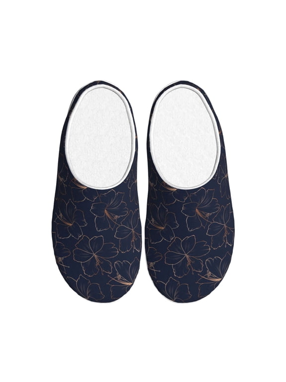 Copper-Gold Gloss Outline Lily Flower Women's Men's Slippers Plush Slip-On House Slipper for Winter Indoor Soft Cushion Non-slip Fluffy Slides Slippers-13