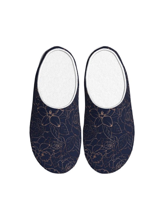 Copper-Gold Gloss Outline Navy Dark Blue Women's Men's Slippers Plush Slip-On House Slipper for Winter Indoor Soft Cushion Non-slip Fluffy Slides Slippers-11