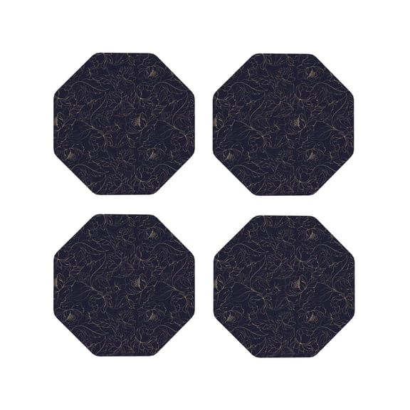 Kdxio Copper-Gold Gloss Outline Peony Funny Coasters,4 Pcs Leather Coasters,Housewarming Gifts,Protect Furniture from Water Marks Scratch and Damage