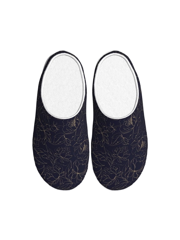 Copper-Gold Gloss Outline Peony Women's Men's Slippers Plush Slip-On House Slipper for Winter Indoor Soft Cushion Non-slip Fluffy Slides Slippers-13