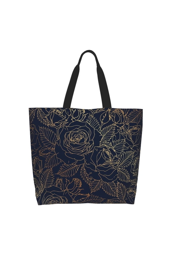 Copper-Gold Gloss Outline Rose Casual Tote Bags Women Big Capacity Shoulder Bag for Women Travel Shoulder Bags Handbags