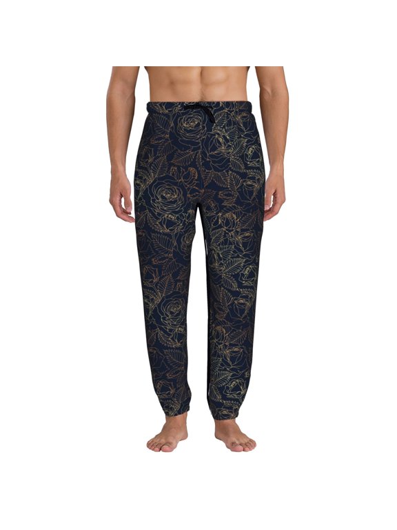 Copper-Gold Gloss Outline Rose Pattern Joggers,Sweatpants for Men with Pockets-Medium