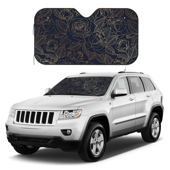 Kdxio Copper-Gold Gloss Outline Rose Print Windshield Sun Shade, Foldable Sun Blocker for Car,Truck,SUV Automotive Interior Sun Protection,Reflective Shade for Front Windshield(Medium)