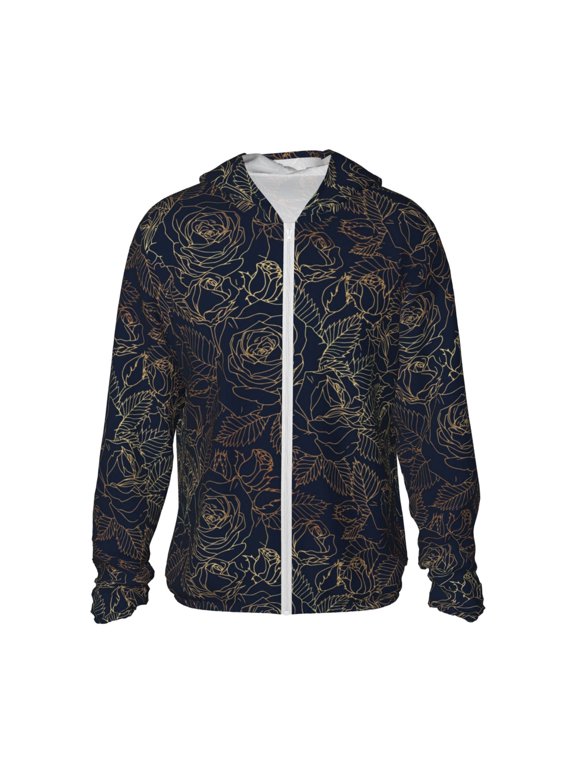 Copper-Gold Gloss Outline Rose Print Women Men Sun Protection UPF 50+ Jackets Zip Up Long Sleeve Hoodie Hiking Lightweight with Pockets