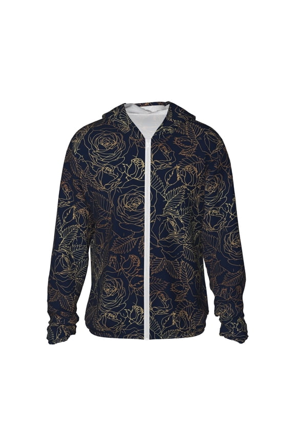 Copper-Gold Gloss Outline Rose Print Women Men Sun Protection UPF 50+ Jackets Zip Up Long Sleeve Hoodie Hiking Lightweight with Pockets