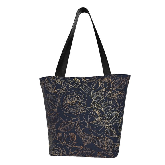 Kdxio Copper-Gold Gloss Outline Rose Women Reusable Grocery Bags Foldable Ripstop,Reusable Shopping Bags for Shopping,Gym,Gift