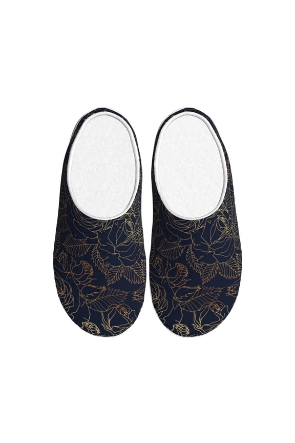 Copper-Gold Gloss Outline Rose Women's Men's Slippers Plush Slip-On House Slipper for Winter Indoor Soft Cushion Non-slip Fluffy Slides Slippers-11