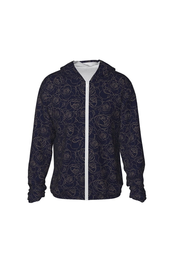 Copper-Gold Gloss Outline Rose1 Print Women Men Sun Protection UPF 50+ Jackets Zip Up Long Sleeve Hoodie Hiking Lightweight with Pockets