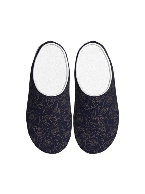 Copper-Gold Gloss Outline Rose1 Women's Men's Slippers Plush Slip-On House Slipper for Winter Indoor Soft Cushion Non-slip Fluffy Slides Slippers-13