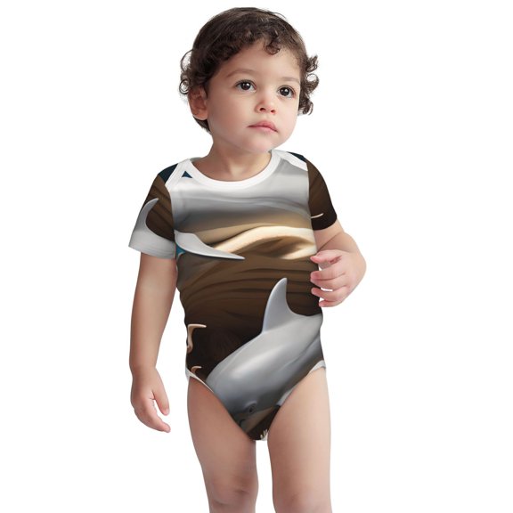 Kdxio Coral Fish Dolphin Pattern Unisex Baby Cotton Short Sleeve Bodysuits-18 Months