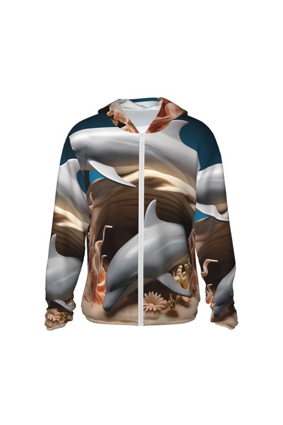 Coral Fish Dolphin Print Women Men Sun Protection UPF 50+ Jackets Zip Up Long Sleeve Hoodie Hiking Lightweight with Pockets