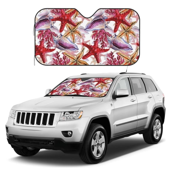 Kdxio Coral Reef Print Windshield Sun Shade, Foldable Sun Blocker for Car,Truck,SUV Automotive Interior Sun Protection,Reflective Shade for Front Windshield(Medium)