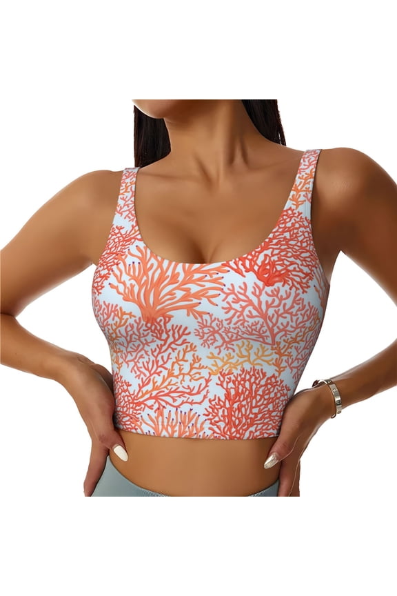 Corals Print Workout Crop Tank Top for Women Racerback Yoga Tank Tops Athletic Sports Shirts Exercise Undershirts