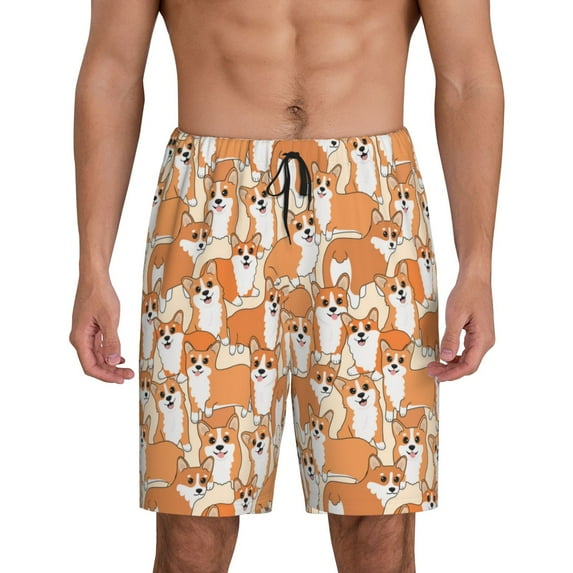 Kdxio Corgi Animal Print Mens Sleep Shorts Bottoms Soft Comfy Pajama Wear Pants with Drawstring Pockets