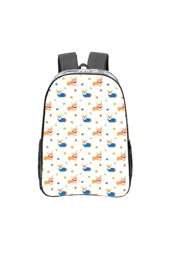 Corgi Dog And Heart Clear Backpack, Transparent Bookbag for School for Women Men, Capacity Clear Bag for College, Travel