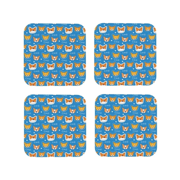 Kdxio Corgi Dog Face Funny Coasters,4 Pcs Leather Coasters,Housewarming Gifts,Protect Furniture from Water Marks Scratch and Damage