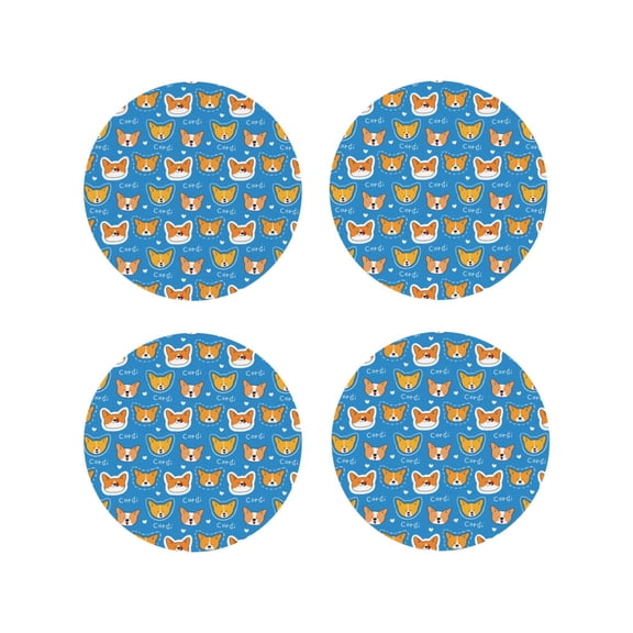 Kdxio Corgi Dog Face Funny Coasters,4 Pcs Leather Coasters,Housewarming Gifts,Protect Furniture from Water Marks Scratch and Damage