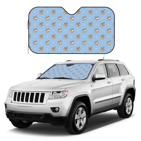 Kdxio Corgi Dog Print Windshield Sun Shade, Foldable Sun Blocker for Car,Truck,SUV Automotive Interior Sun Protection,Reflective Shade for Front Windshield(Medium)