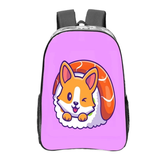 Kdxio Corgi In Sushi Roll Clear Backpack, Transparent Bookbag for School for Women Men, Capacity Clear Bag for College, Travel