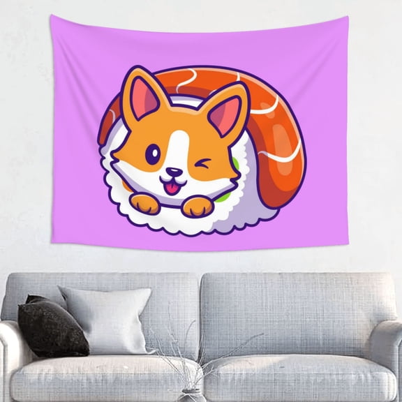 Kdxio Corgi In Sushi Roll Wall Hanging Tapestries Banner For Bedroom College Dorm Home Living Room Party Decor 29X37 In