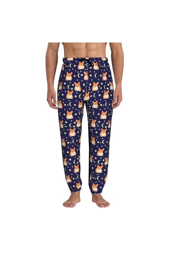 Corgi Lying With Moons And Stars Pattern Joggers,Sweatpants for Men with Pockets-Small