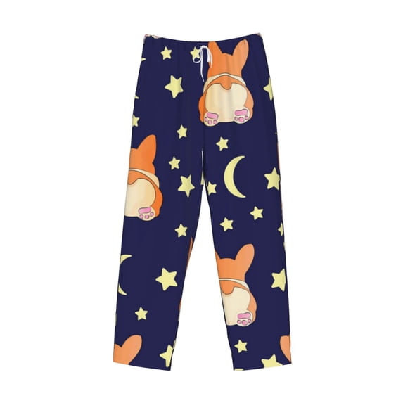 Kdxio Corgi Lying With Moons And Stars Print Men's Sleep Pajama Pant Lounge Pants with Pockets