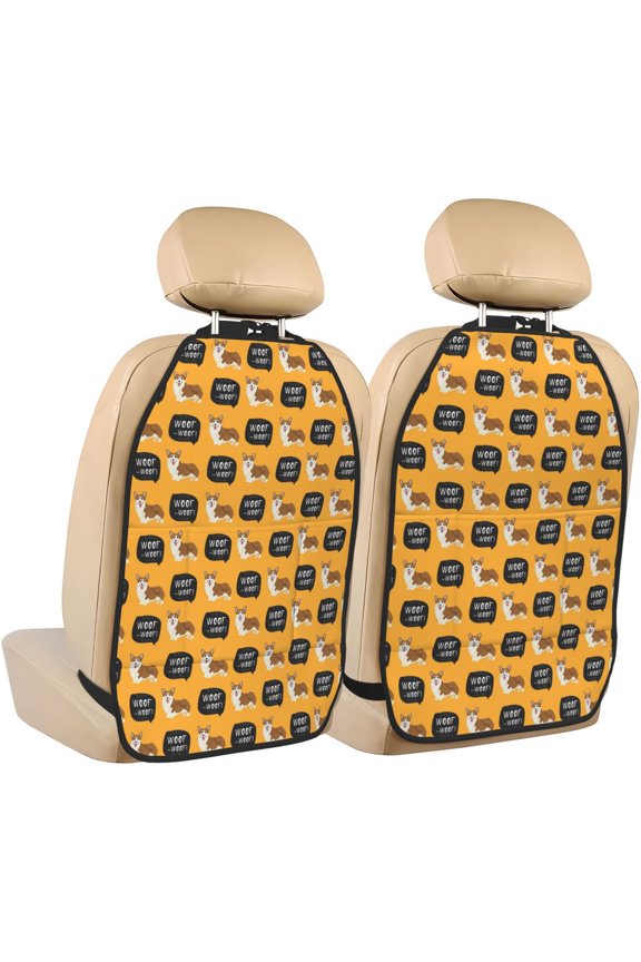 Corgi Print 2 Pack Car Kick Mat Seat Cover Back Protector Mat with Pockets for Organizer Backseat Protector and Storage Anti Kick Pad for Vehicles