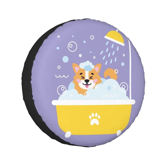 Kdxio Corgi Washing in Bathtub for Tire Cover Wheel Protectors Tyre Covers Weatherproof Wheel Covers Universal Fit for Trailer Rv SUV Truck Camper Travel Trailers 16 inch