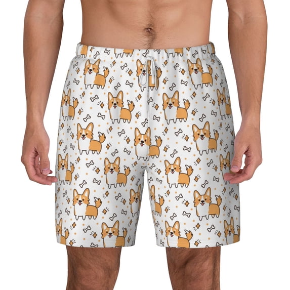 Kdxio Corgi With Hearts Print Men'S Swim Trunks With Compression Liner 7 Inch Inseam Quick Dry Swim Shorts