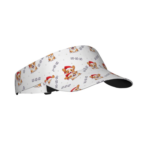 Kdxio Corgi With Santa Claus Hat Print Sun Visor Hat Golf Visor Adjustable Velcro Outdoor Sports Cap for Men Women