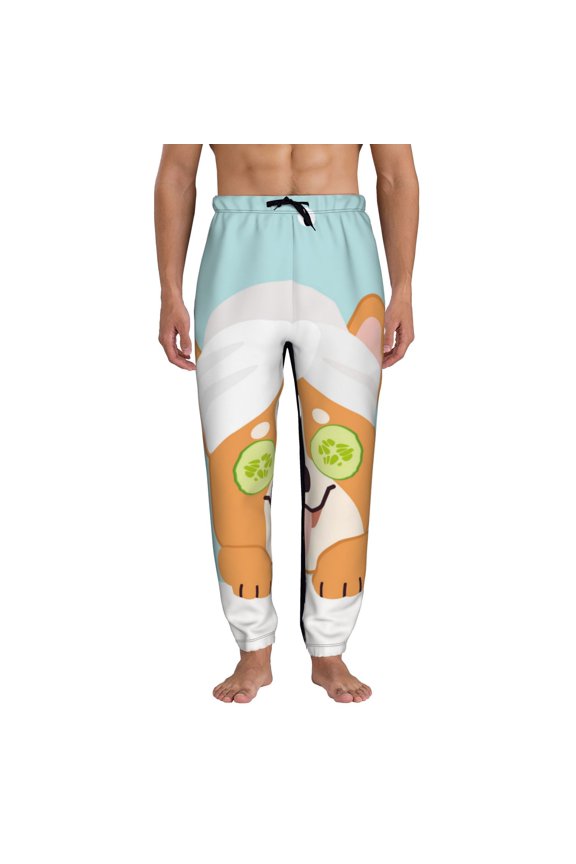 Corgi With Towel Ans Slice Cucumber Pattern Joggers,Sweatpants for Men with Pockets-Medium