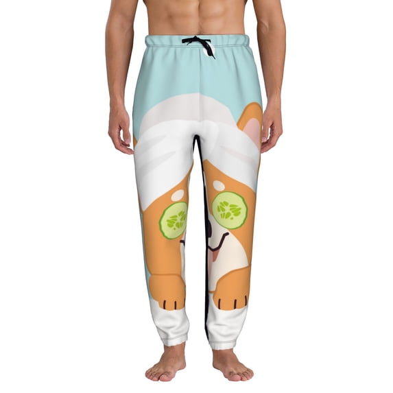 Kdxio Corgi With Towel Ans Slice Cucumber Pattern Joggers,Sweatpants for Men with Pockets-Small