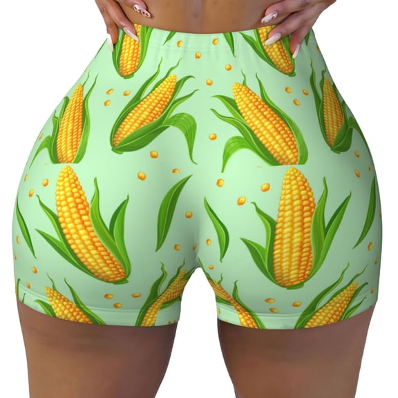 Kdxio Corn 7 Print Workout Shorts for Women Seamless Soft Smooth Gym Yoga Scrunch Active Shorts