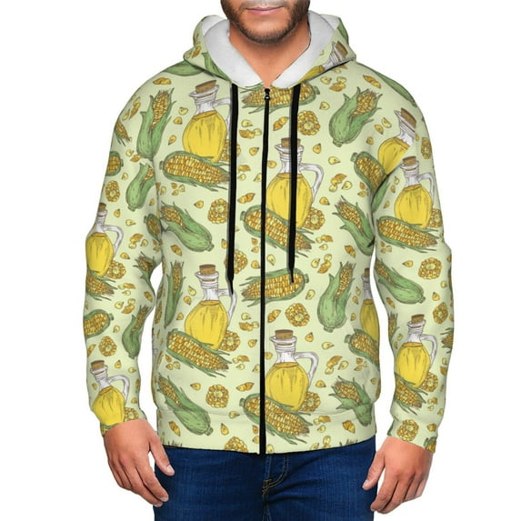 Kdxio Corn And Corn Oil Print Men Hoodies Casual Hoodies for Men with Zip Pockets Full Zip Long Sleeve Sweatshirt Sports Hooded Jacket-X-Large