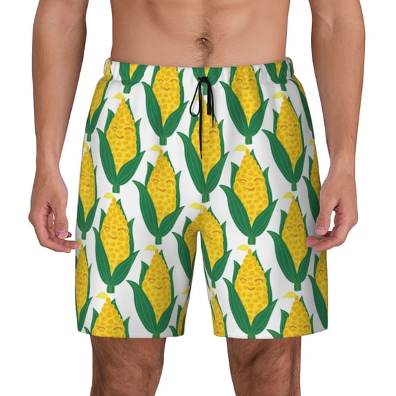Kdxio Corn Cob Print Men's Swim Trunks with Compression Liner 7 Inch Inseam Quick Dry Swim Shorts