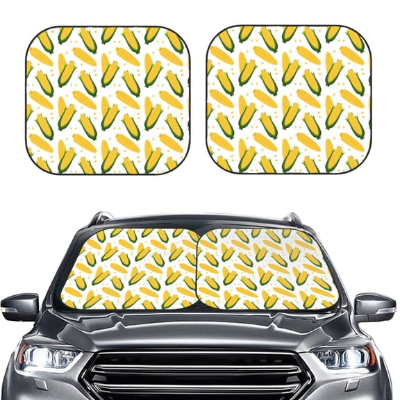 Kdxio Corn On The Cob Print 2-Piece Sun Shade Front Windshield - Foldable Car Front Window Sunshades for Most Sedans SUV Truck