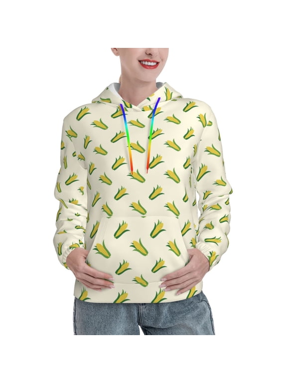 Corn Print Womens Oversized Hoodies Sweatshirts Hooded Pullover Tops Sweaters Casual-Small