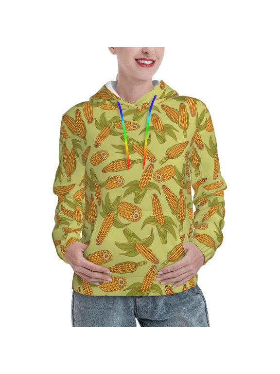 Corn Print Womens Oversized Hoodies Sweatshirts Hooded Pullover Tops Sweaters Casual-Small