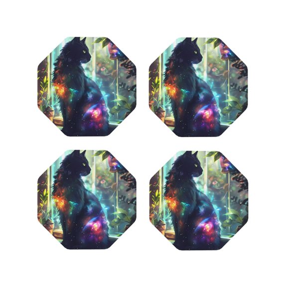 Kdxio Cosmic Cat In Window Funny Coasters,4 Pcs Leather Coasters,Housewarming Gifts,Protect Furniture from Water Marks Scratch and Damage