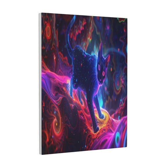 Kdxio Cosmic Cat Psychedelic Journey Pattern Canvas Wall Art 12x16 Inches - Waterproof HD Print Solid Wood Frame for Living Room & Bathroom,Vertical