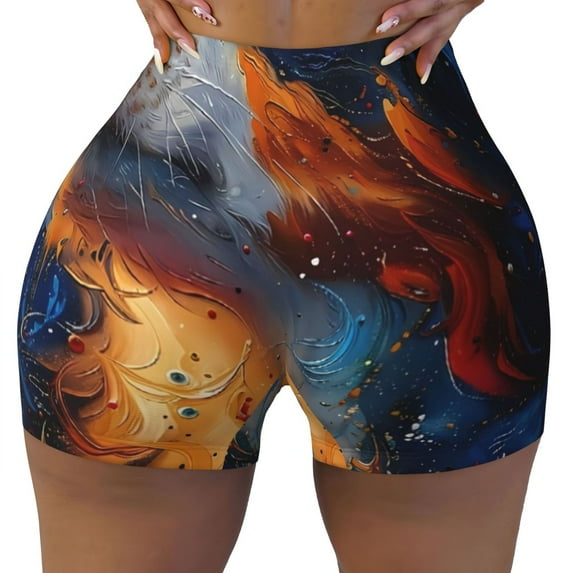 Kdxio Cosmic Dog Starry Night Print Workout Shorts for Women Seamless Soft Smooth Gym Yoga Scrunch Active Shorts
