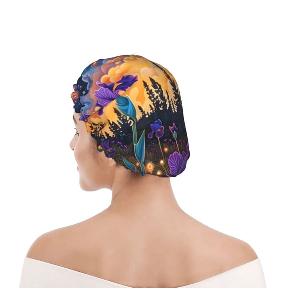 Kdxio Cosmic Irises At Twilight Print Shower Cap for Women,Elastic and Reusable,Double Waterproof Layers Bathing Hat