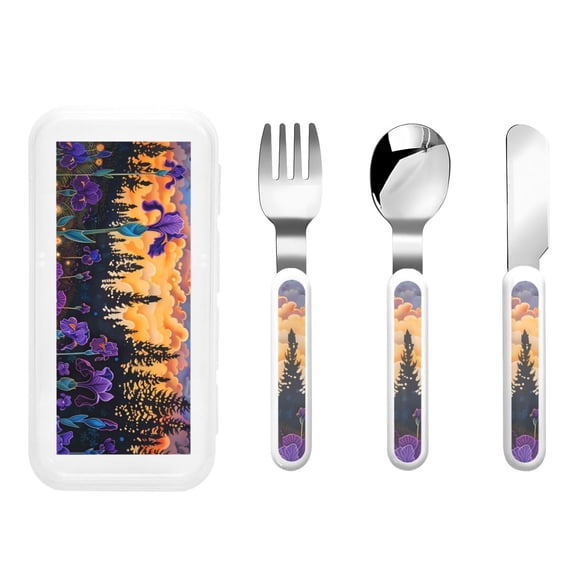 Kdxio Cosmic Irises At Twilight Toddler Utensils Set - Kids Silverware Set, Set Kids Utensils Set with Case for Preschooler Children