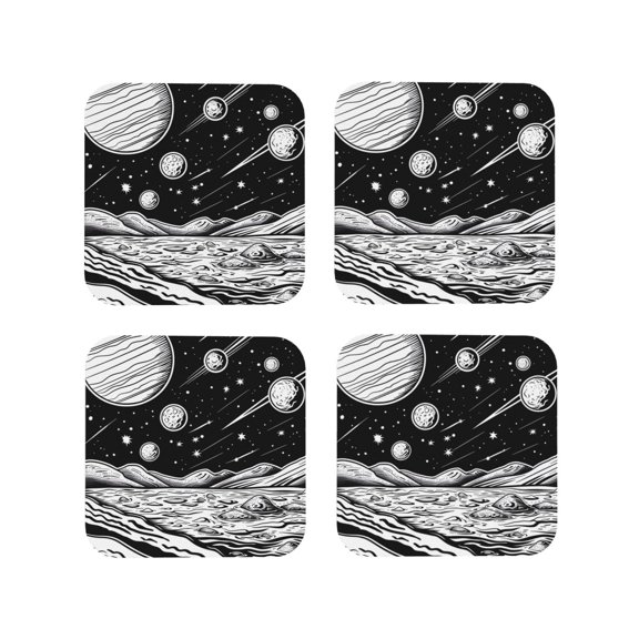 Kdxio Cosmic Landscape Celestial Art Funny Coasters,4 Pcs Leather Coasters,Housewarming Gifts,Protect Furniture from Water Marks Scratch and Damage