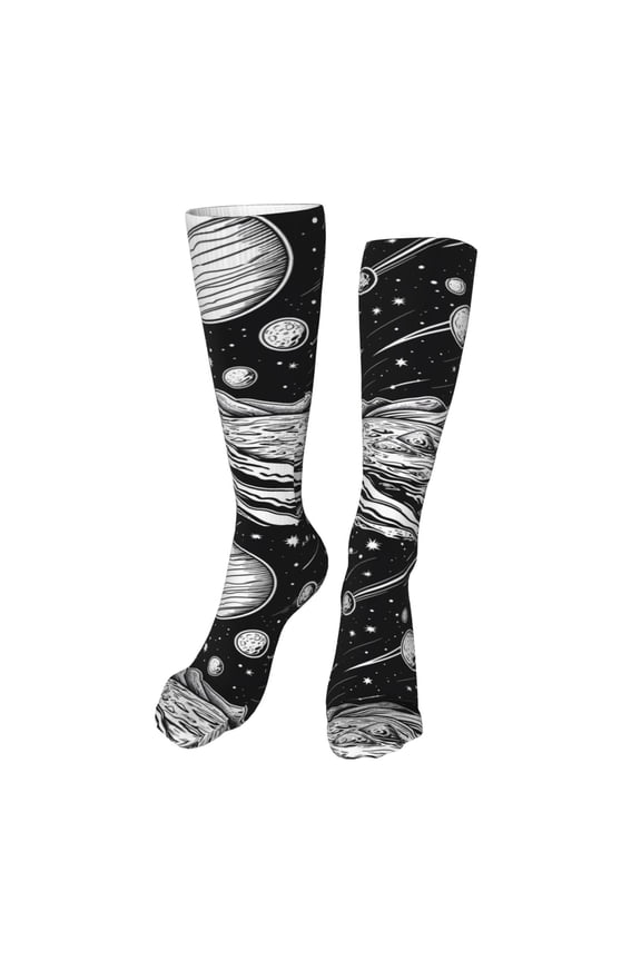 Cosmic Landscape Celestial Art Funny Silky Novelty Funky Long Knee High Socks Soft 3D Print Cosplay Crazy Stockings for Men Women